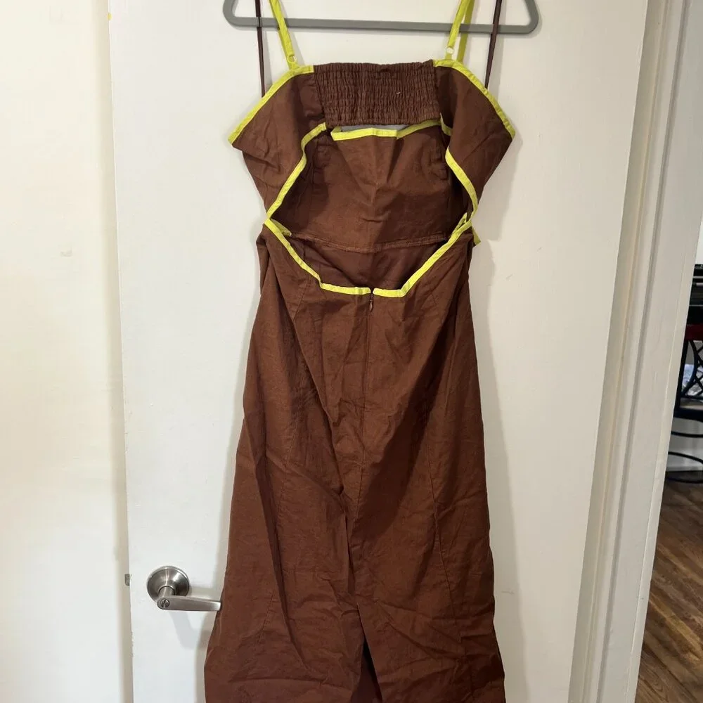🏷 *NWT* ✨ Maeve by Anthropologie Brown & Chartreuse Midi Dress – Chic & Unique! - Picture 11 of 12